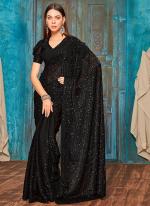 Pure Silk Black Wedding Wear Sequinned Saree